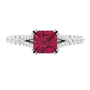 0.79 Ct Cushion Cut Natural Ruby & Diamond Engagement Ring 14K White Gold Sz 5.5 - Picture 1 of 6