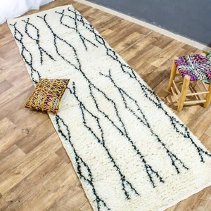 Beni Ourain Runner Rug - White & Black Moroccan Rug Runner 3x11 ft (100x340 cm) - Picture 1 of 6