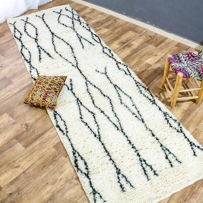 Alfombra de corredor marroquí hecha a mano pasillo largo blanca negra alfombra bereber estrecha 3x11 Foto 1 de 4