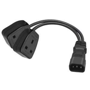 IEC320 C14 to Double UK 13A Power Cord 1 in 2 Out Y-splitter Adapter Cable Line - Picture 1 of 6