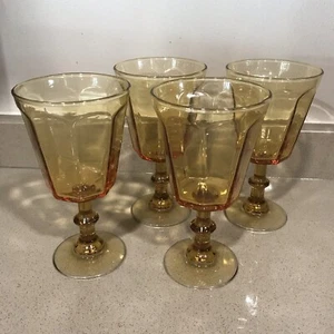 Vintage Set Of 4 Amber Drinking Glasses Goblet - Picture 1 of 5