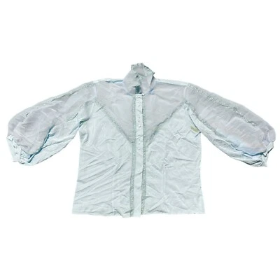 Blusa de nailon Lee Mar California azul claro con inserción de encaje manga globo años 60 de colección Foto 1 de 4