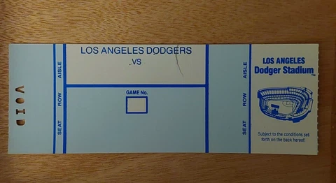 Los Angeles Dodgers Stadium Vintage Unused Unprinted Ticket Stock Cover