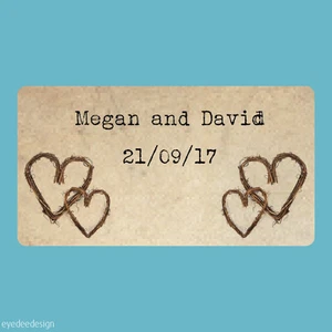 Personalised Wedding Shabby Vintage Rustic Effect Favour Stickers Heart -590 - Picture 1 of 1