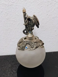 Pewter Dragon & Castle with Blue Gems on Frosted Glass Ball Jar - Picture 1 of 3
