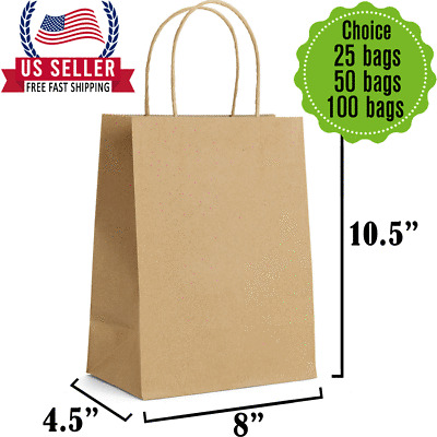 8X4.5X10.5- Brown Paper Bags With Handles Bulks. • 20.99$