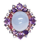15 X 18 mm. Lavender Chalcedony Amethyst Tourmaline...Ring Silver 925 Sterling