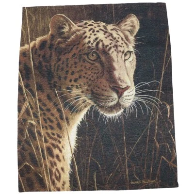 James Hautman Leopard Cat Wall Hanging Tapestry Woven Made In USA Safari 36”x42” - Image 1 of 4