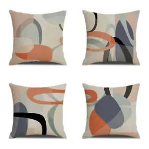 4Pc Navy Blue Burnt Orange Geometric Throw Pillow Case Mid Century Cushion Cover - Picture 1 of 10
