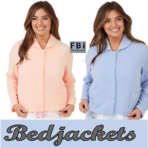 Ladies Bed Jacket Waffle Button Up Tradional Summer Short Dressing Gowns Tops - Picture 1 of 15