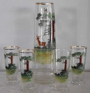 ALTES GLAS - TRINKSET MIT JAGDMOTIVEN EMAILIERT !!! - Bild 1 von 1