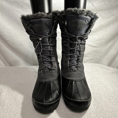 Botas femininas Lands End Squall, tamanho 9 1/2 B, cinza preto meia panturrilha bungee, 511644 - Imagem 1 de 4