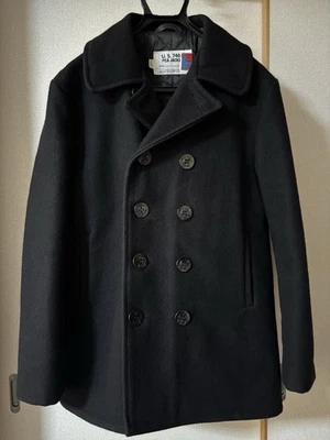 Schott 740 Pea Coat Dark Navy Wool Blend Size 42 Made in USA Quilted Lining - Image 1 of 4