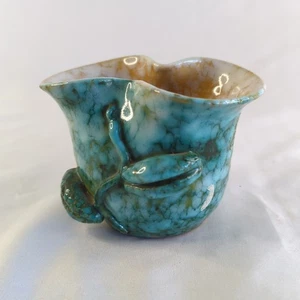 Vintage Majolica Vase Planter W/ Coffee Bean Leaf Glazed Made In Italy 3x4.25 - Picture 1 of 5