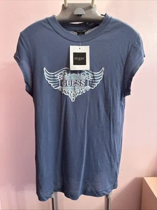 NEW with Tags Vintage Y2K Guess Jeans Blue T Shirt Angel Wings Girls XL - Picture 1 of 5