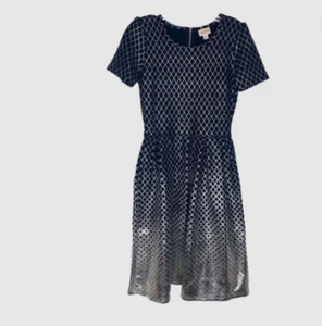 Lularoe S Elegant Navy blue Silver Amelia dress Ombre Dipped metallic foil wow - Picture 1 of 4