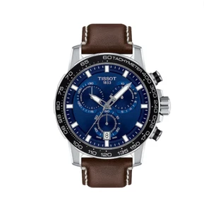 TISSOT SUPERSPORT CHRONO T125.617.16.041.00 BLUE DIAL BROWN LEATHER STRAP - Picture 1 of 8