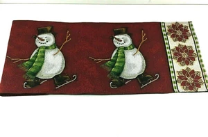 Weihnachten Winter Tischläufer Rot Schneemänner Gobelin Weihnachtsstern 72 cm Vintage - Bild 1 von 6