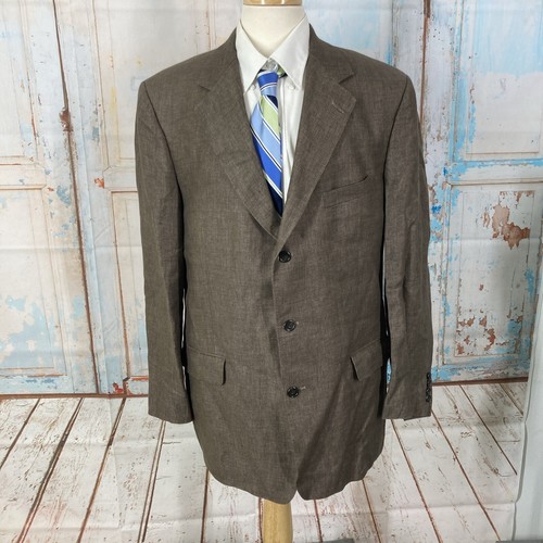 Blazer vintage Coach uomo in lino normale marrone made in USA 44L