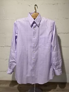 Kirkland Signature Mens Purple White Plaid Long Sleeve Shirt Sz 15 1/2 - 32/33 - Picture 1 of 7