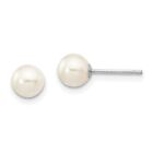 Boucles d'oreilles poteaux en or blanc 14 carats 5-6 mm blanc rond FW perle de culture