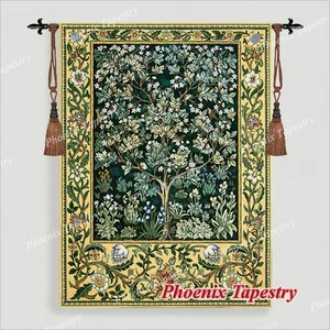 SMALL William Morris Tree of Life Fine Art Tapestry Wall Hanging, GREEN 35"x27" - Picture 1 of 7