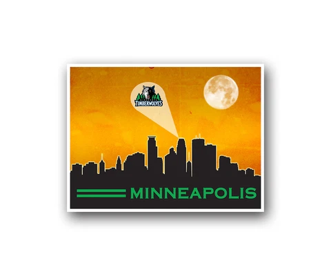 Minnesota Timberwolves Poster City Skyline Art Print Man Cave Decor 12x16" Cover