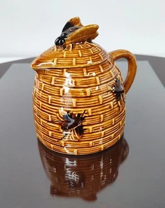 Tarro de miel de colmena de cerámica de colección 3D tapa de cerámica de abeja marrón hecho en Japón 4"X4" - Imagen 1 de 10