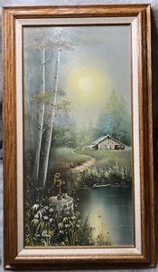"Pintura de paisaje original de la artista Sue Young vintage 12x24"" certificada #246420" - Imagen 1 de 17