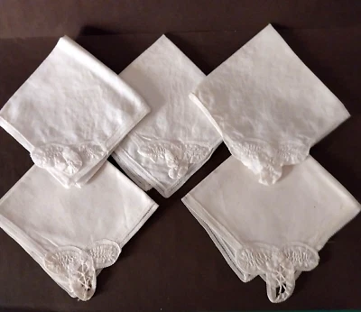 Juego de servilletas de cóctel de bebidas vintage de lino blanco Battenberg encaje esquina/5 Foto 1 de 4