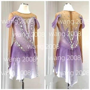 Abito pattinaggio figurativo vestito pattinaggio su ghiaccio competizione moda tinta viola - Foto 1 di 6