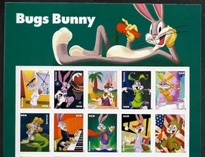 BUGS BUNNY LOONEY TOONS CARTOONS #5494-5503 US MVF 10 FOREVER BRIEFMARKEN NAMENSBLOCK - Bild 1 von 2