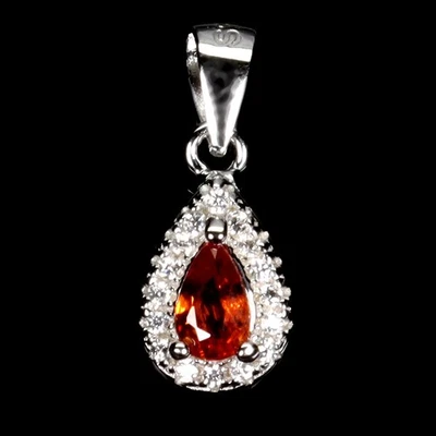 Black Friday Sterling Silver Pendant Pear Orange Sapphire 5x3mm Natural Jewelry - Image 1 of 4