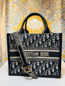 Christian Dior Small Book Tote(Blue Dior Oblique Embroidery and Calfskin) - Picture 1 of 18