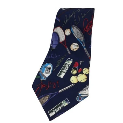 Nicole Miller Vintage Blue Sports Tennis Racket Balls Wide Width Silk Tie  - Image 1 of 4