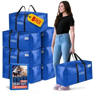 Extra Heavy Duty Moving Bags with Zipper, 8 Pack – Extra Large Storage Bags f... - Picture 1 of 6