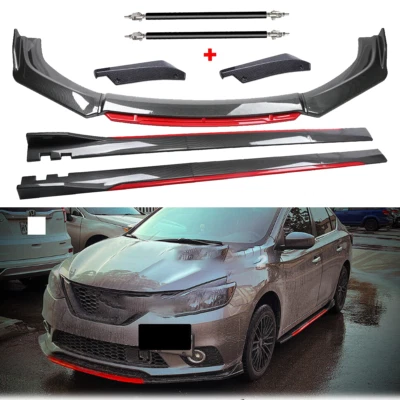 Carbon Fiber Look Red Front Lip Chin Bumper Side Skirt For Infiniti Q70 Q70L Foto 1 de 4