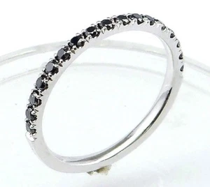 Half Eternity Black Diamond Wedding band or stacking rings,comfort fit,14K. Gold - Picture 1 of 8