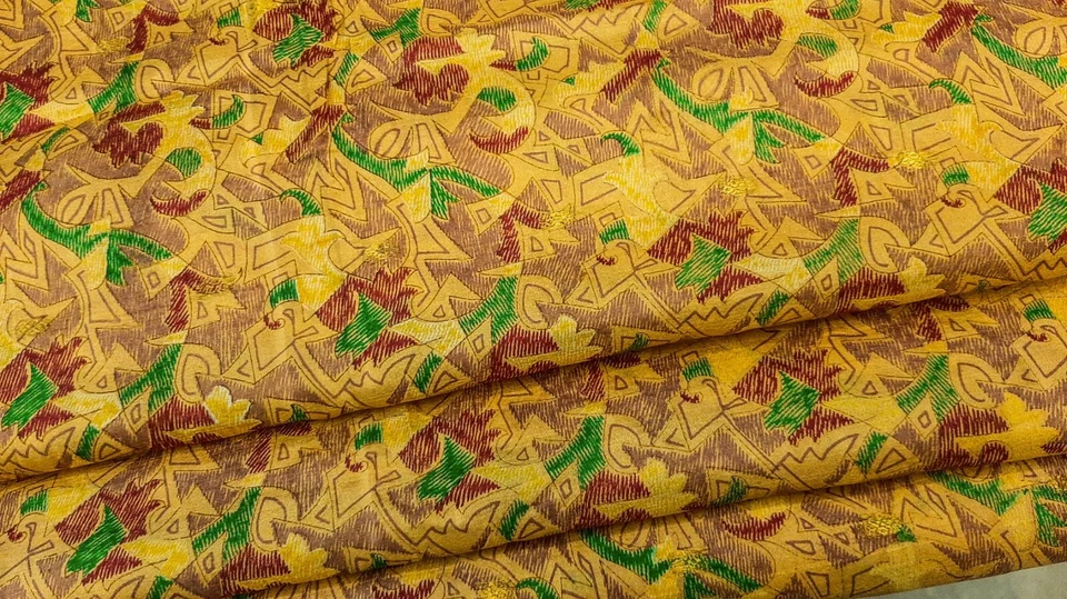 Pure Silk Fabric By The Yard  Making Cloth Collage Vintage Material PSF1479 - Image 1 of 4