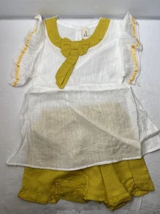 Girls Blouse W/ Shorts • White & Yellow Mustard • Size 110 - Picture 1 of 2