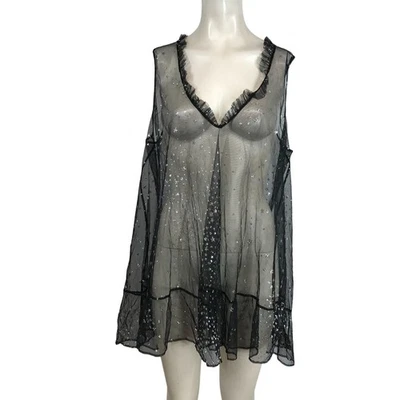 VICTORIA'S SEDCRET - FEMININO GRANDE - PRETO E PRATA LINGERIE TRANSPARENTE OMBRO FRIO - Imagem 1 de 4