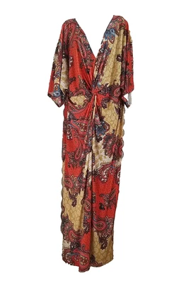 Maxi Vestido Para Mujer Venus Floral Multicolor Naranja Amarillo Manga Corta Talla 1X Foto 1 de 4