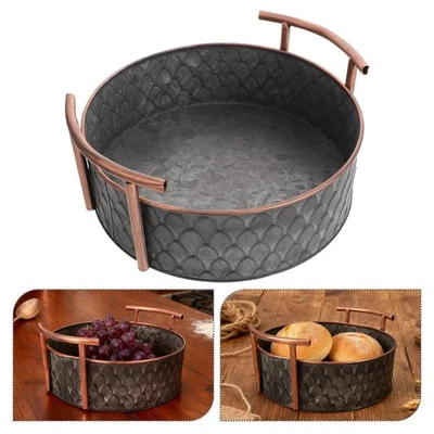  Cesta de almacenamiento de hierro retro mesa de centro bandeja de frutas centro de mesa galvanizado Foto 1 de 4
