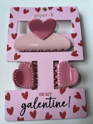 NEW Piper K ~ Be My Galentine Valentine Hearts set of 3 Hair Clips - Image 1 of 4