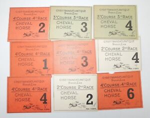 Lot of NINE 1950's Compagnie Générale Transatlantique Cheval Horse Race Tickets