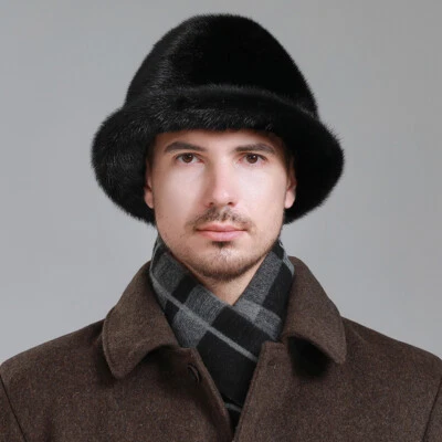 New Men's 100% Real Mink Fur Hat Winter Warm Cap Fashion Outdoor Beret Cap - Image 1 of 4