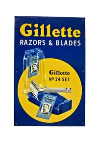 Vintage Gillette Razors & Blades Advertising Tin Sign Litho Made In England "02 - Picture 1 of 6