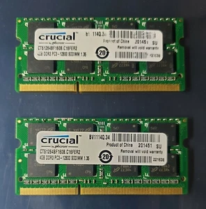 Crucial 8GB 2X4GB DDR3 2RX8 1600MHz PC3L-12800S 204pin Laptop Memory RAM - Picture 1 of 1