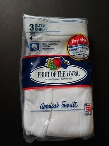 1992 vintage Fruit Of Loom 3 Boy's Briefs 100% Cotton 4 Made In USA 2 blue line