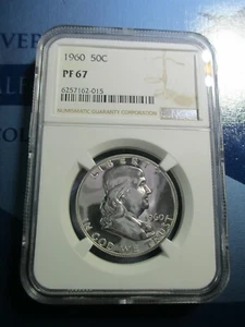 MEDIO DÓLAR BENJAMIN FRANKLIN 1960 A PRUEBA - NGC PF 67 - HERMOSA MONEDA DE PLATA - Imagen 1 de 12